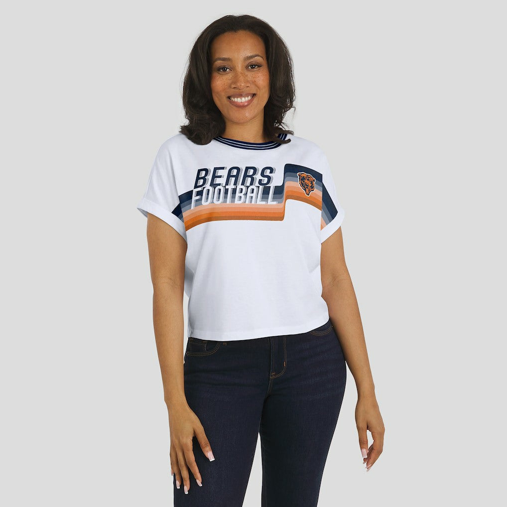 Chicago Bears WEAR by Erin Andrews Women's Cropped Center Stripe Dolman T-Shirt - White T-shirts