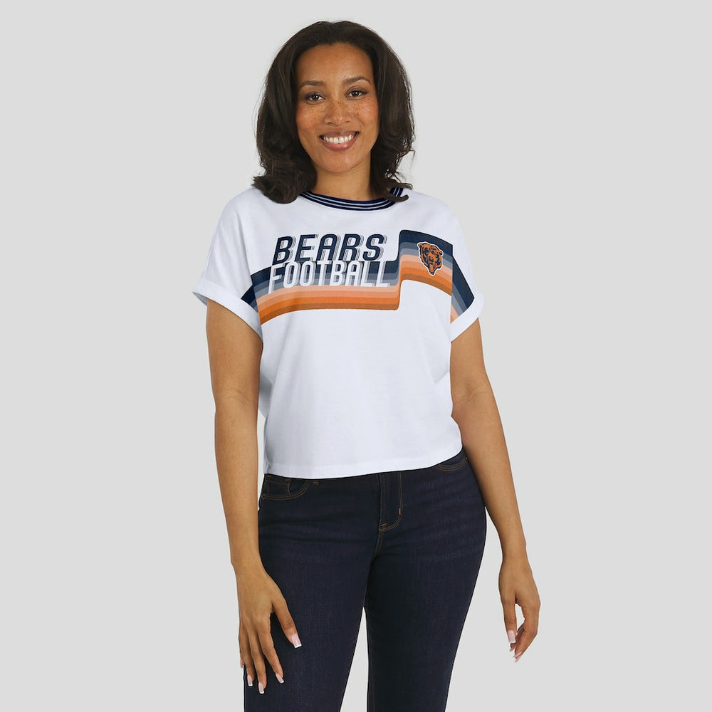 Chicago Bears WEAR by Erin Andrews Women's Cropped Center Stripe Dolman T-Shirt - White T-shirts