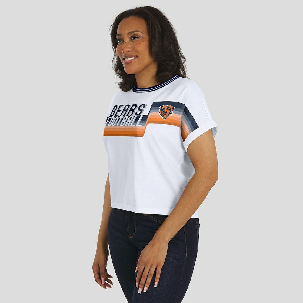 Chicago Bears WEAR by Erin Andrews Women's Cropped Center Stripe Dolman T-Shirt - White T-shirts