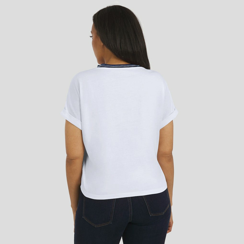 Chicago Bears WEAR by Erin Andrews Women's Cropped Center Stripe Dolman T-Shirt - White T-shirts