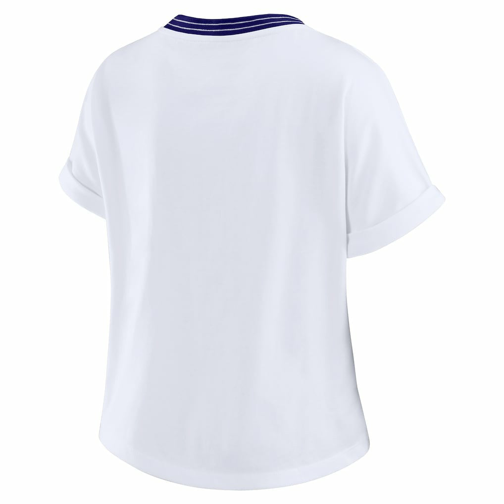 Baltimore Ravens WEAR by Erin Andrews Women's Cropped Center Stripe Dolman T-Shirt - White T-shirts