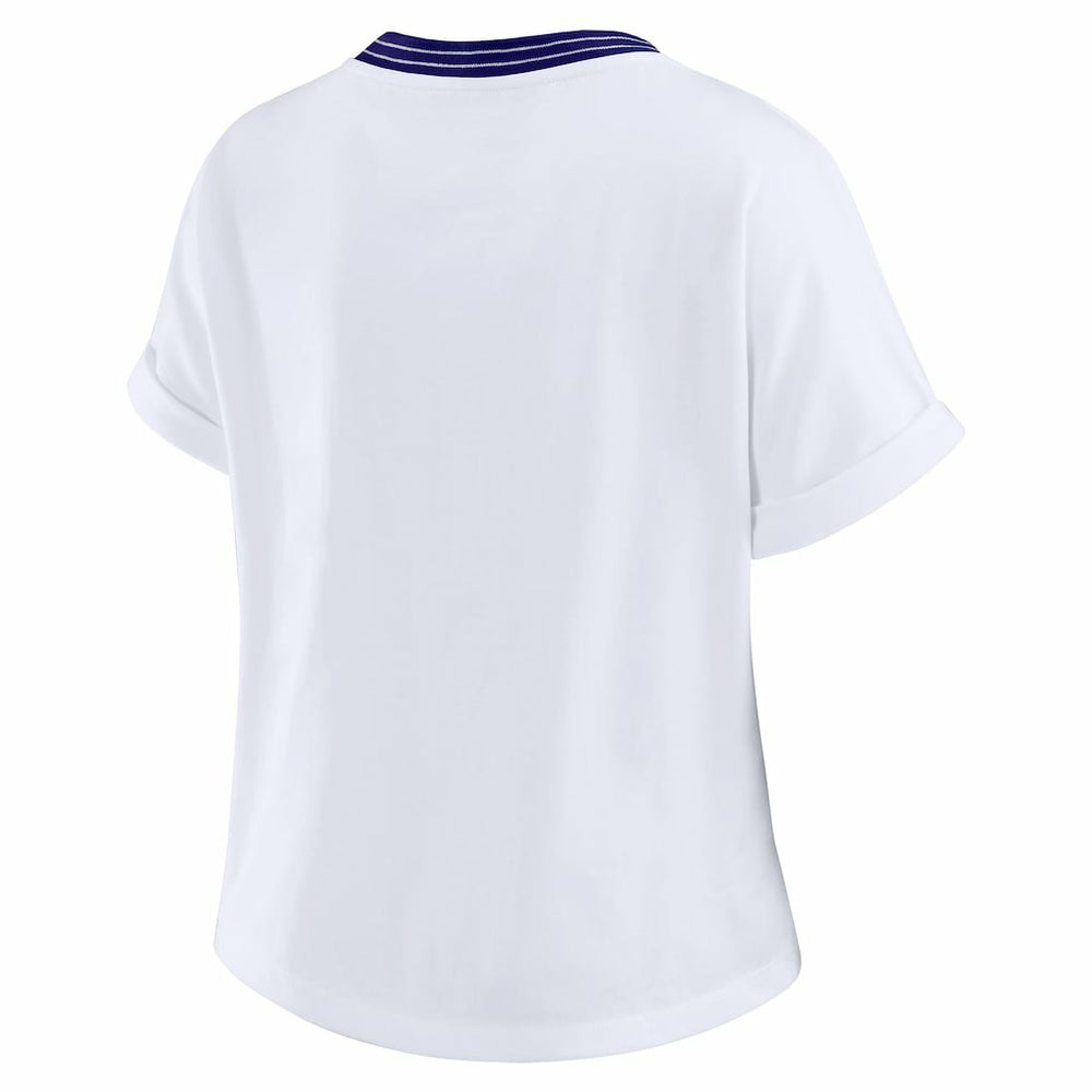 Baltimore Ravens WEAR by Erin Andrews Women's Cropped Center Stripe Dolman T-Shirt - White T-shirts