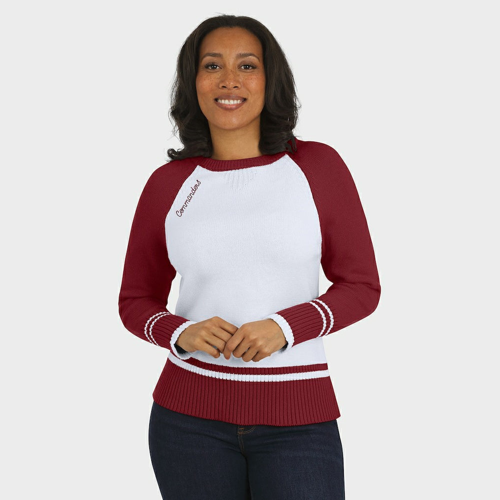 Washington Commanders WEAR by Erin Andrews Women's Colorblock Raglan Sweater - White/Burgundy