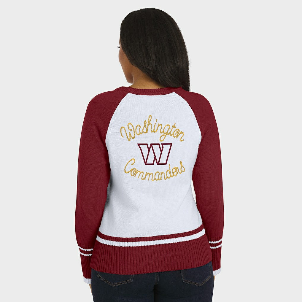 Washington Commanders WEAR by Erin Andrews Women's Colorblock Raglan Sweater - White/Burgundy