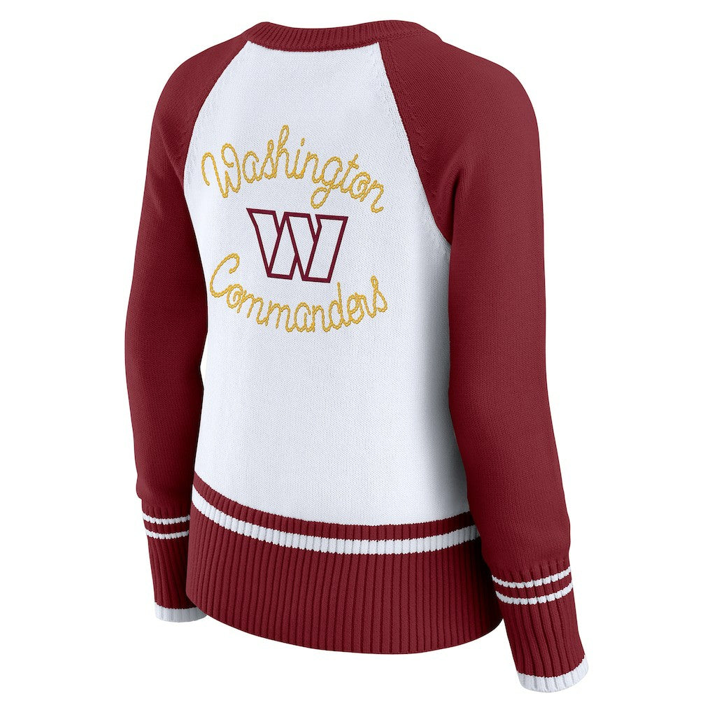 Washington Commanders WEAR by Erin Andrews Women's Colorblock Raglan Sweater - White/Burgundy