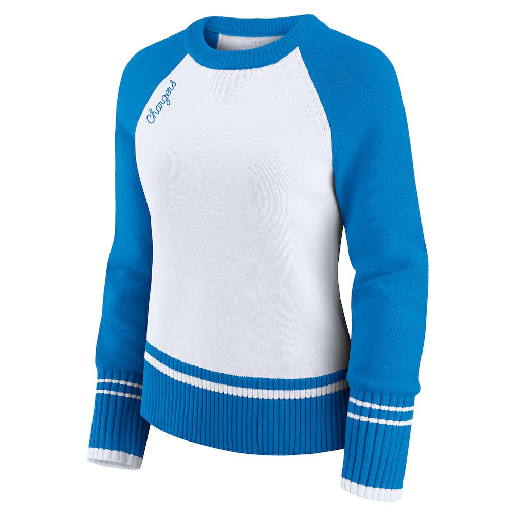 Los Angeles Chargers WEAR by Erin Andrews Women's Colorblock Raglan Sweater - White/Powder Blue