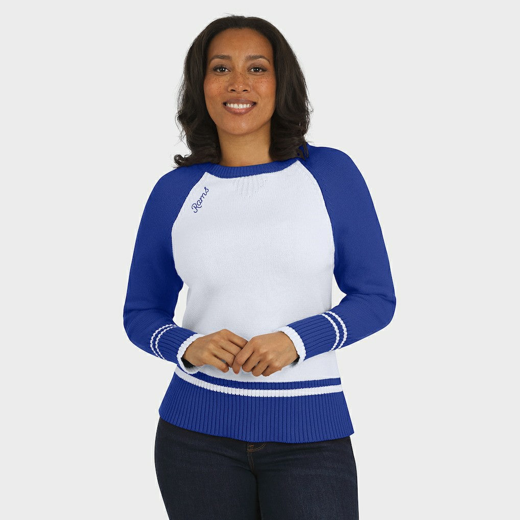 Los Angeles Rams WEAR by Erin Andrews Women's Colorblock Raglan Sweater - White/Royal