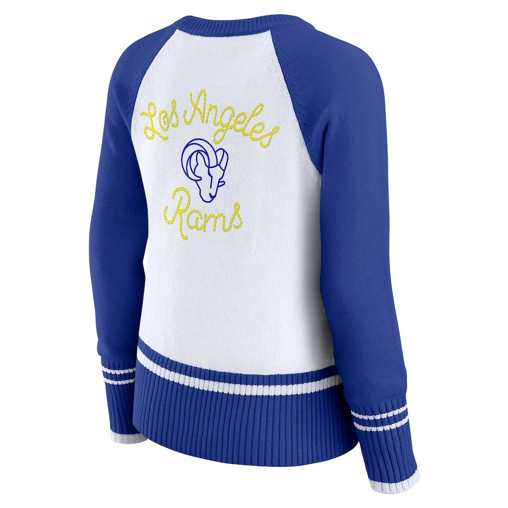 Los Angeles Rams WEAR by Erin Andrews Women's Colorblock Raglan Sweater - White/Royal