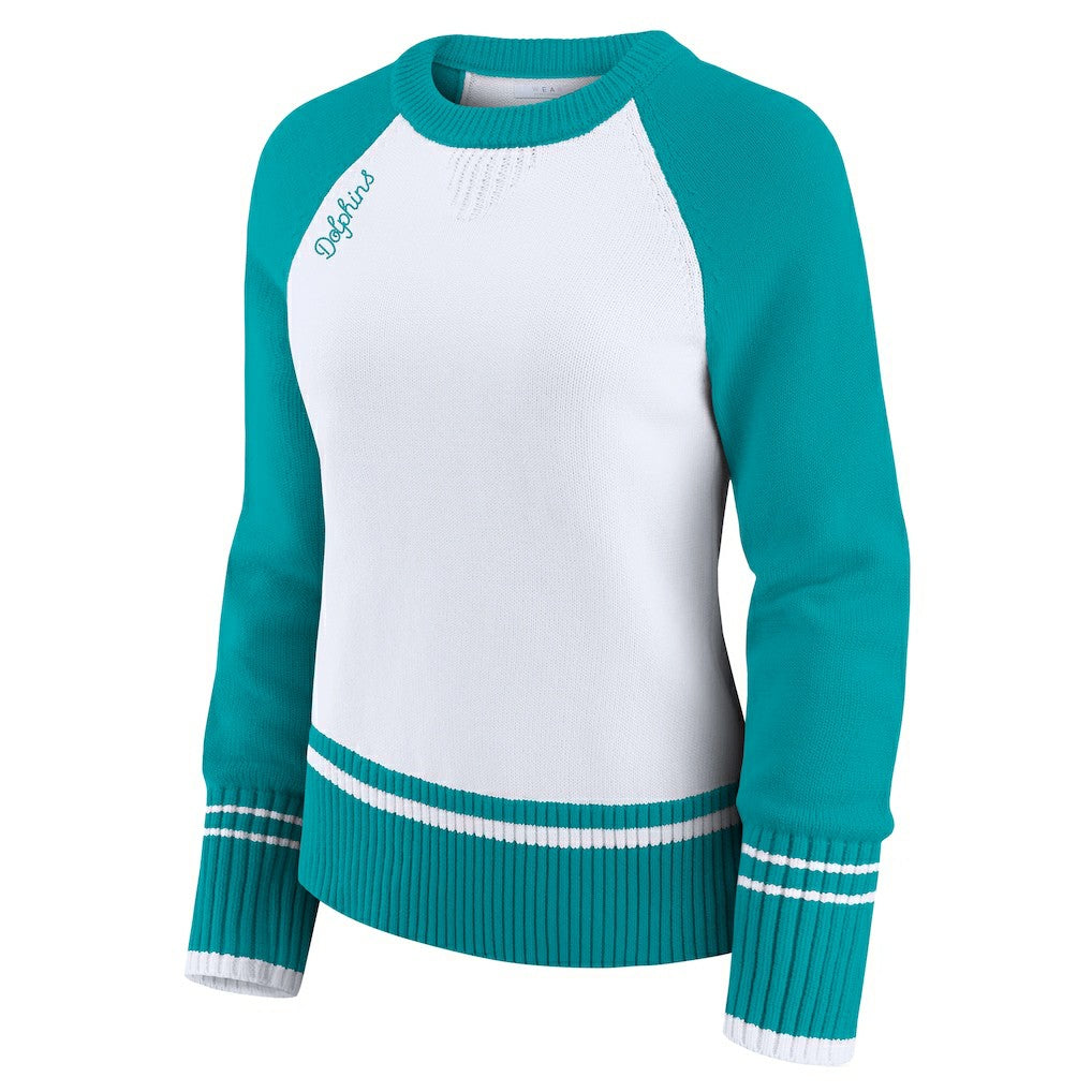 Miami Dolphins WEAR by Erin Andrews Women's Colorblock Raglan Sweater - White/Aqua