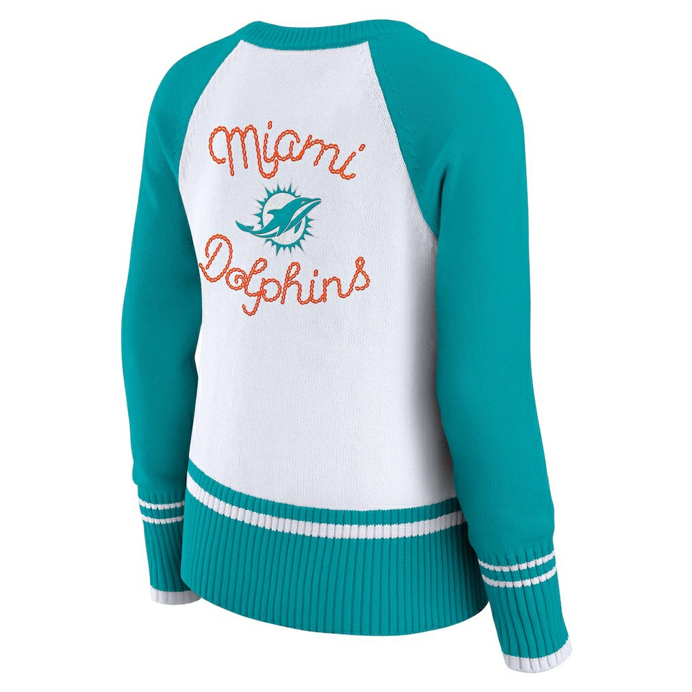 Miami Dolphins WEAR by Erin Andrews Women's Colorblock Raglan Sweater - White/Aqua