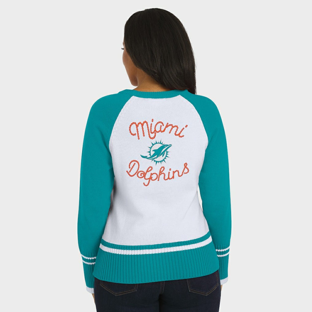 Miami Dolphins WEAR by Erin Andrews Women's Colorblock Raglan Sweater - White/Aqua