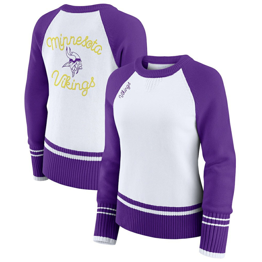 Minnesota Vikings WEAR by Erin Andrews Women's Colorblock Raglan Sweater - White/Purple