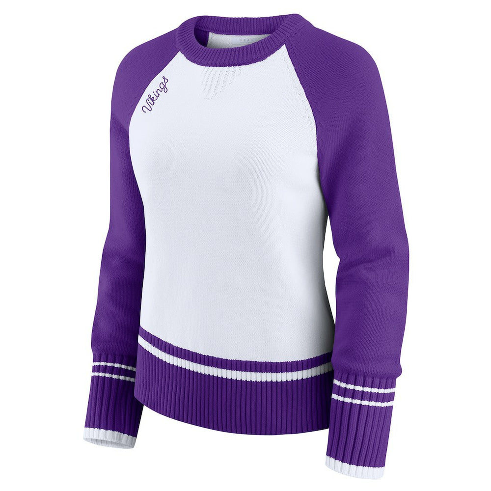Minnesota Vikings WEAR by Erin Andrews Women's Colorblock Raglan Sweater - White/Purple