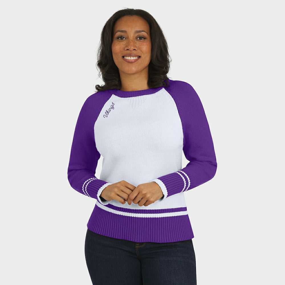 Minnesota Vikings WEAR by Erin Andrews Women's Colorblock Raglan Sweater - White/Purple