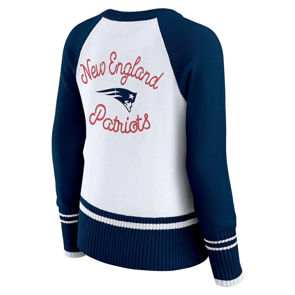 New England Patriots WEAR by Erin Andrews Women's Colorblock Raglan Sweater - White/Navy