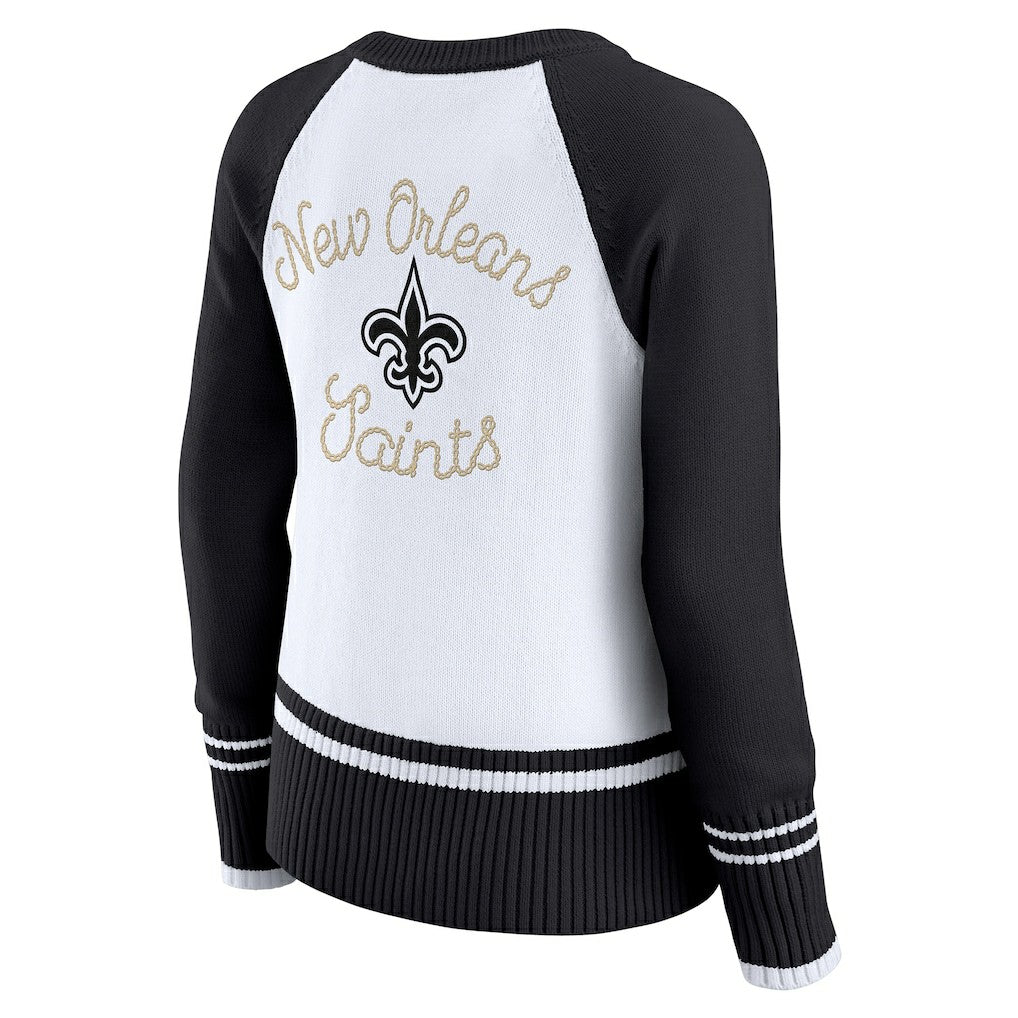 New Orleans Saints WEAR by Erin Andrews Women's Colorblock Raglan Sweater - White/Black