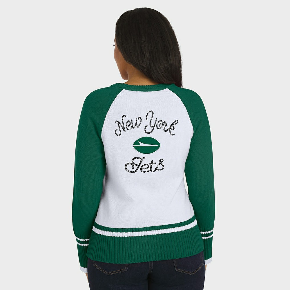New York Jets WEAR by Erin Andrews Women's Colorblock Raglan Sweater - White/Green