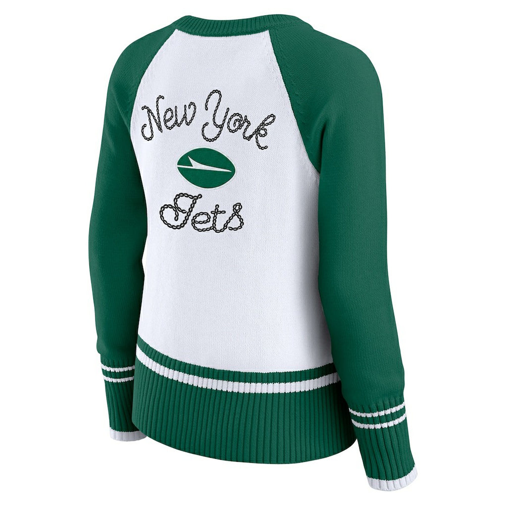 New York Jets WEAR by Erin Andrews Women's Colorblock Raglan Sweater - White/Green