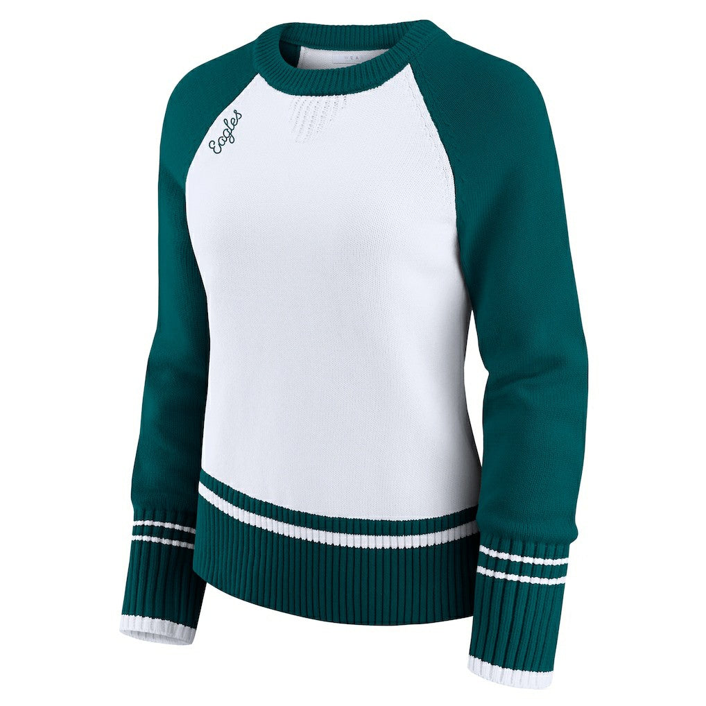 Philadelphia Eagles WEAR by Erin Andrews Women's Colorblock Raglan Sweater - White/Midnight Green