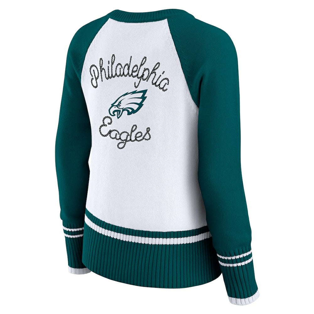 Philadelphia Eagles WEAR by Erin Andrews Women's Colorblock Raglan Sweater - White/Midnight Green
