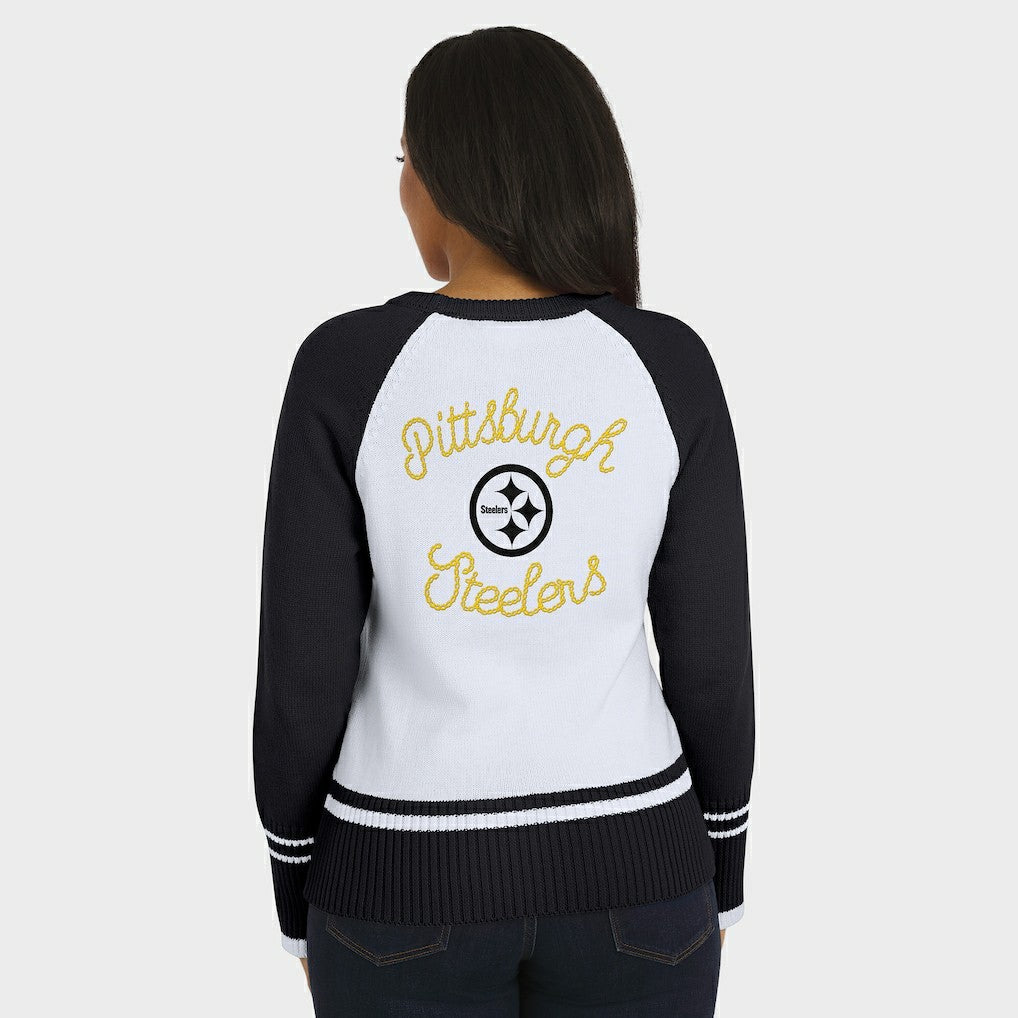 Pittsburgh Steelers WEAR by Erin Andrews Women's Colorblock Raglan Sweater - White/Black
