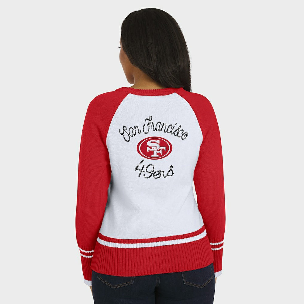 San Francisco 49ers WEAR by Erin Andrews Women's Colorblock Raglan Sweater - White/Scarlet