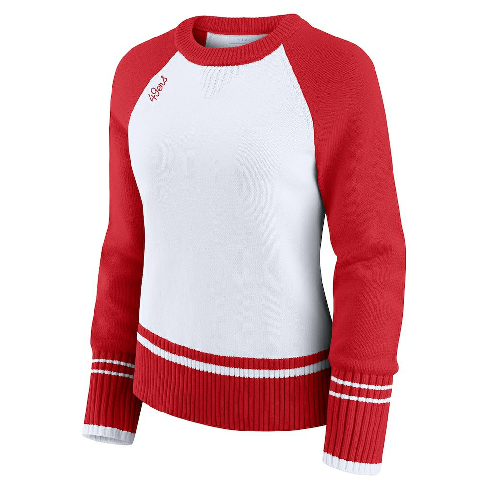 San Francisco 49ers WEAR by Erin Andrews Women's Colorblock Raglan Sweater - White/Scarlet