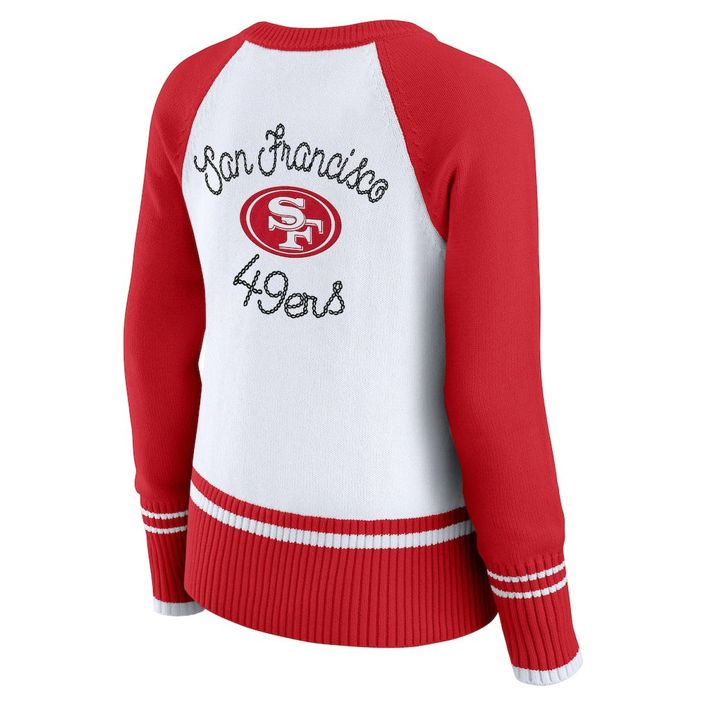 San Francisco 49ers WEAR by Erin Andrews Women's Colorblock Raglan Sweater - White/Scarlet