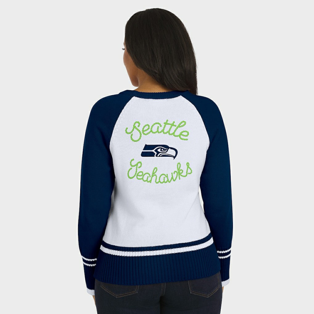 Seattle Seahawks WEAR by Erin Andrews Women's Colorblock Raglan Sweater - White/College Navy