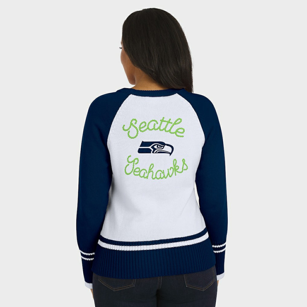 Seattle Seahawks WEAR by Erin Andrews Women's Colorblock Raglan Sweater - White/College Navy