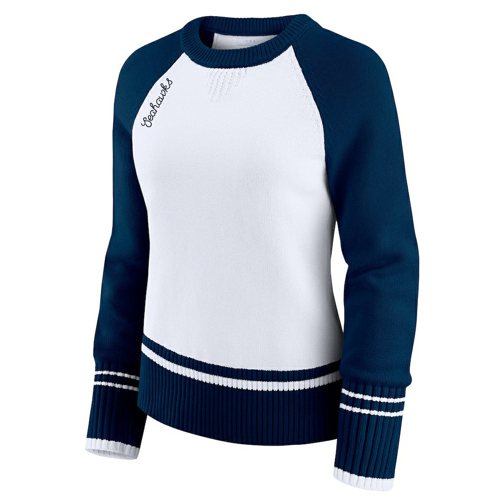 Seattle Seahawks WEAR by Erin Andrews Women's Colorblock Raglan Sweater - White/College Navy
