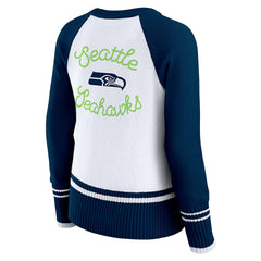 Seattle Seahawks WEAR by Erin Andrews Women's Colorblock Raglan Sweater - White/College Navy