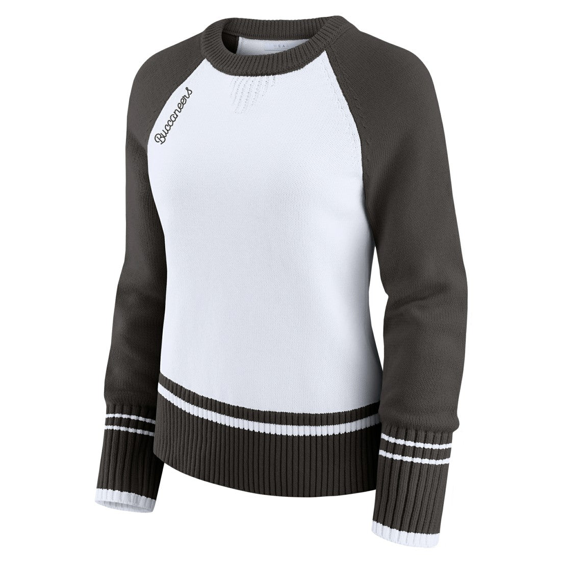 Tampa Bay Buccaneers WEAR by Erin Andrews Women's Colorblock Raglan Sweater - White/Pewter
