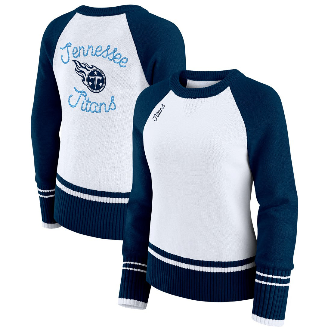 Tennessee Titans WEAR by Erin Andrews Women's Colorblock Raglan Sweater - White/Navy