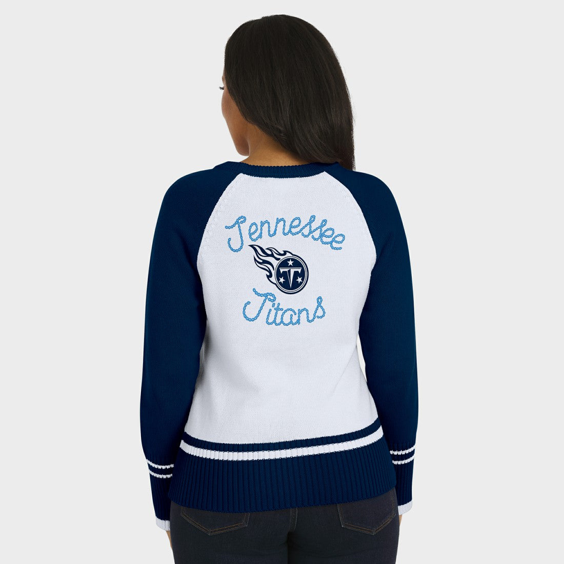 Tennessee Titans WEAR by Erin Andrews Women's Colorblock Raglan Sweater - White/Navy