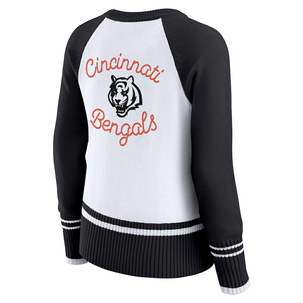 Cincinnati Bengals WEAR by Erin Andrews Women's Colorblock Raglan Sweater - White/Black