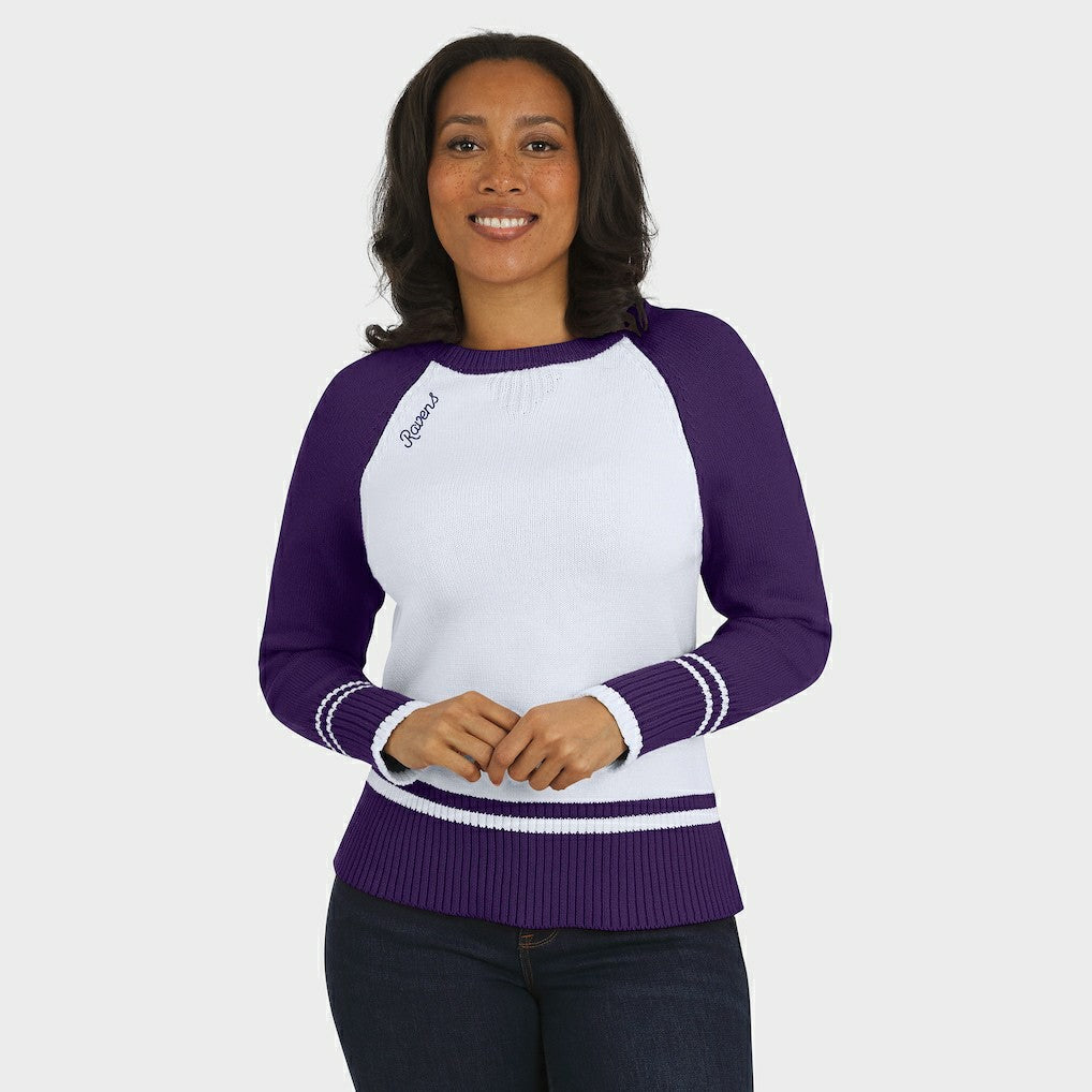 Baltimore Ravens WEAR by Erin Andrews Women's Colorblock Raglan Sweater - White/Purple