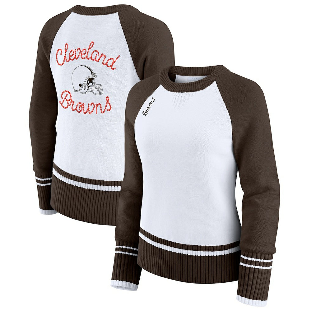 Cleveland Browns WEAR by Erin Andrews Women's Colorblock Raglan Sweater - White/Brown