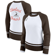 Cleveland Browns WEAR by Erin Andrews Women's Colorblock Raglan Sweater - White/Brown