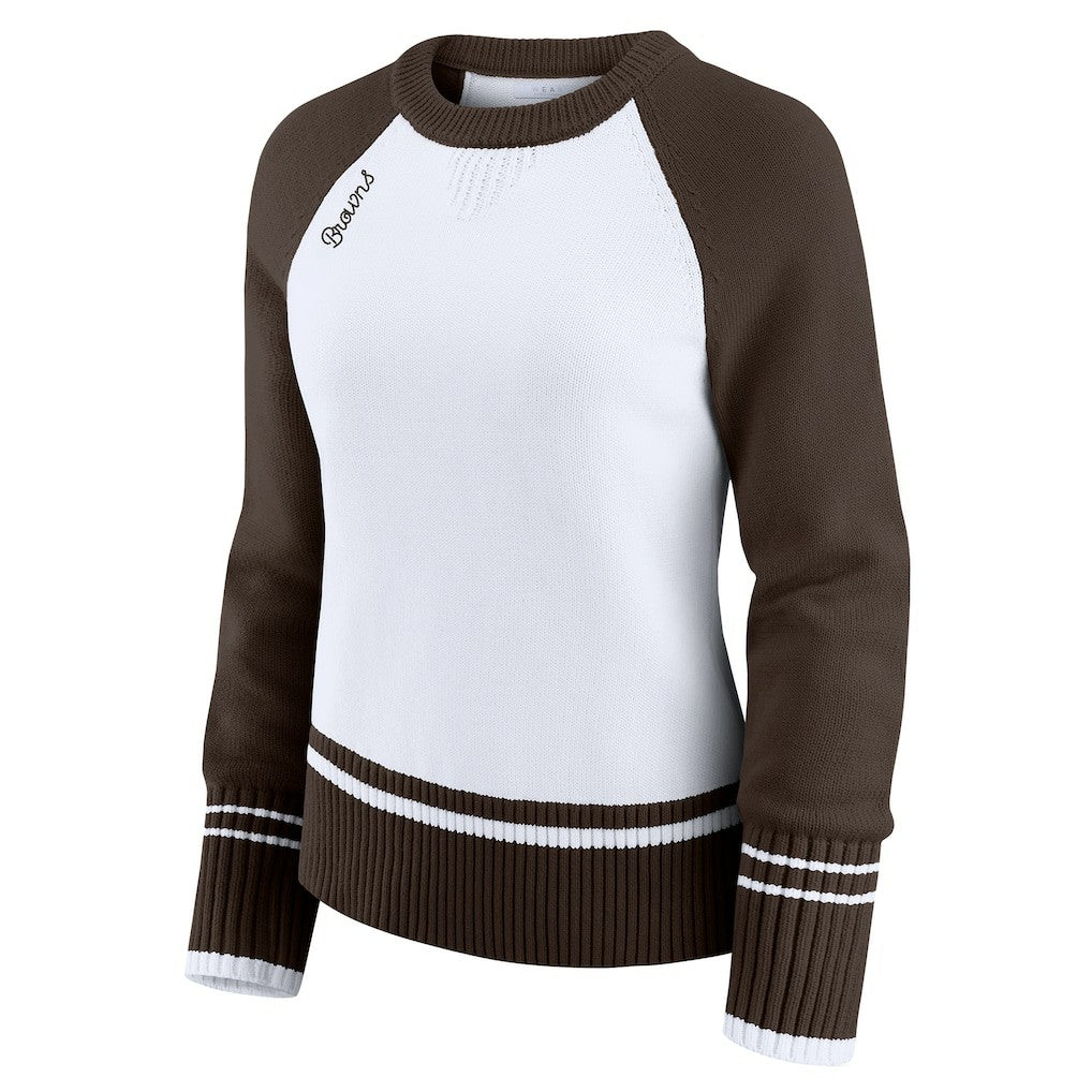 Cleveland Browns WEAR by Erin Andrews Women's Colorblock Raglan Sweater - White/Brown