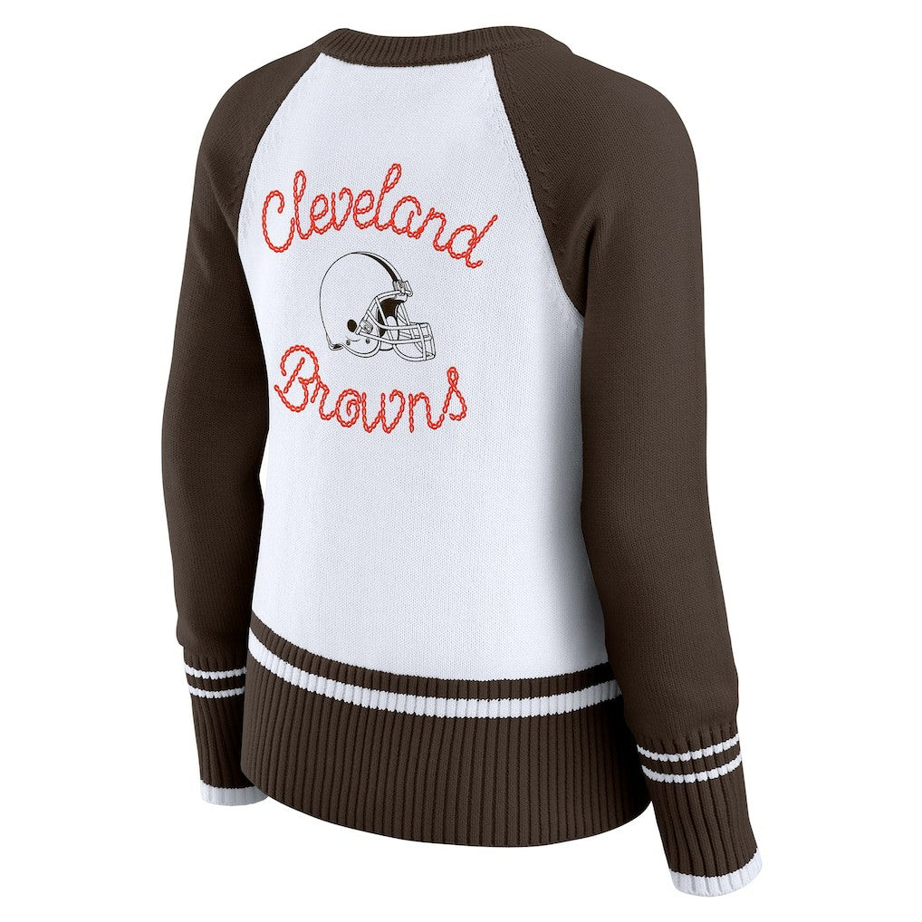 Cleveland Browns WEAR by Erin Andrews Women's Colorblock Raglan Sweater - White/Brown