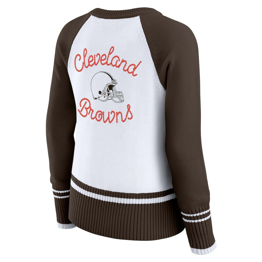 Cleveland Browns WEAR by Erin Andrews Women's Colorblock Raglan Sweater - White/Brown