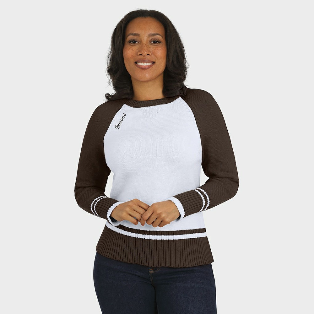 Cleveland Browns WEAR by Erin Andrews Women's Colorblock Raglan Sweater - White/Brown