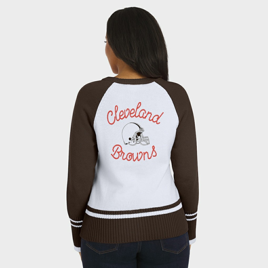Cleveland Browns WEAR by Erin Andrews Women's Colorblock Raglan Sweater - White/Brown