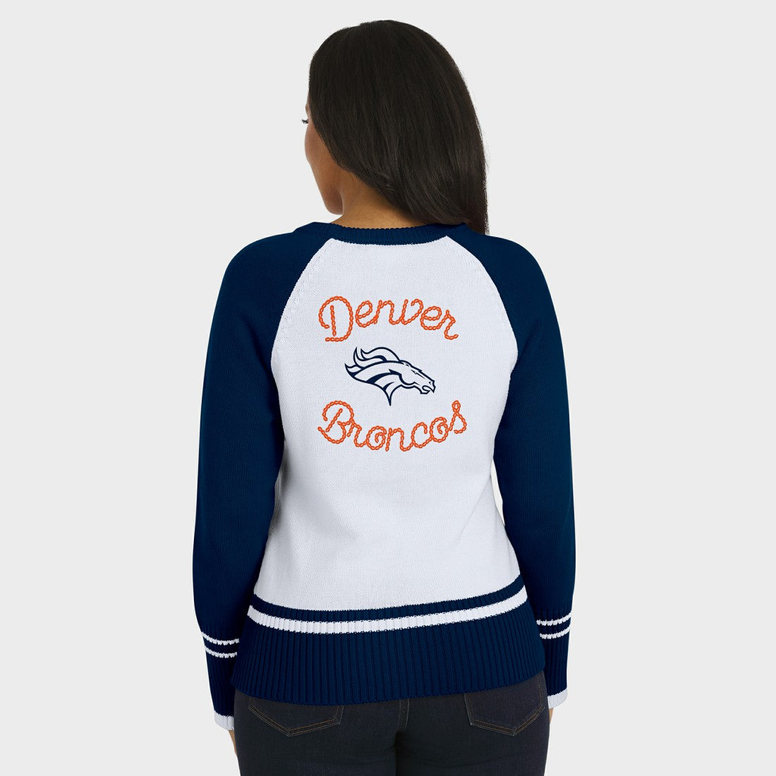 Denver Broncos WEAR by Erin Andrews Women's Colorblock Raglan Sweater - White/Navy