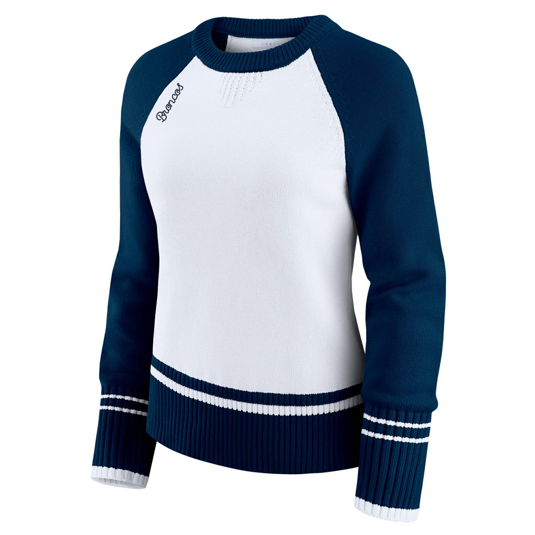 Denver Broncos WEAR by Erin Andrews Women's Colorblock Raglan Sweater - White/Navy