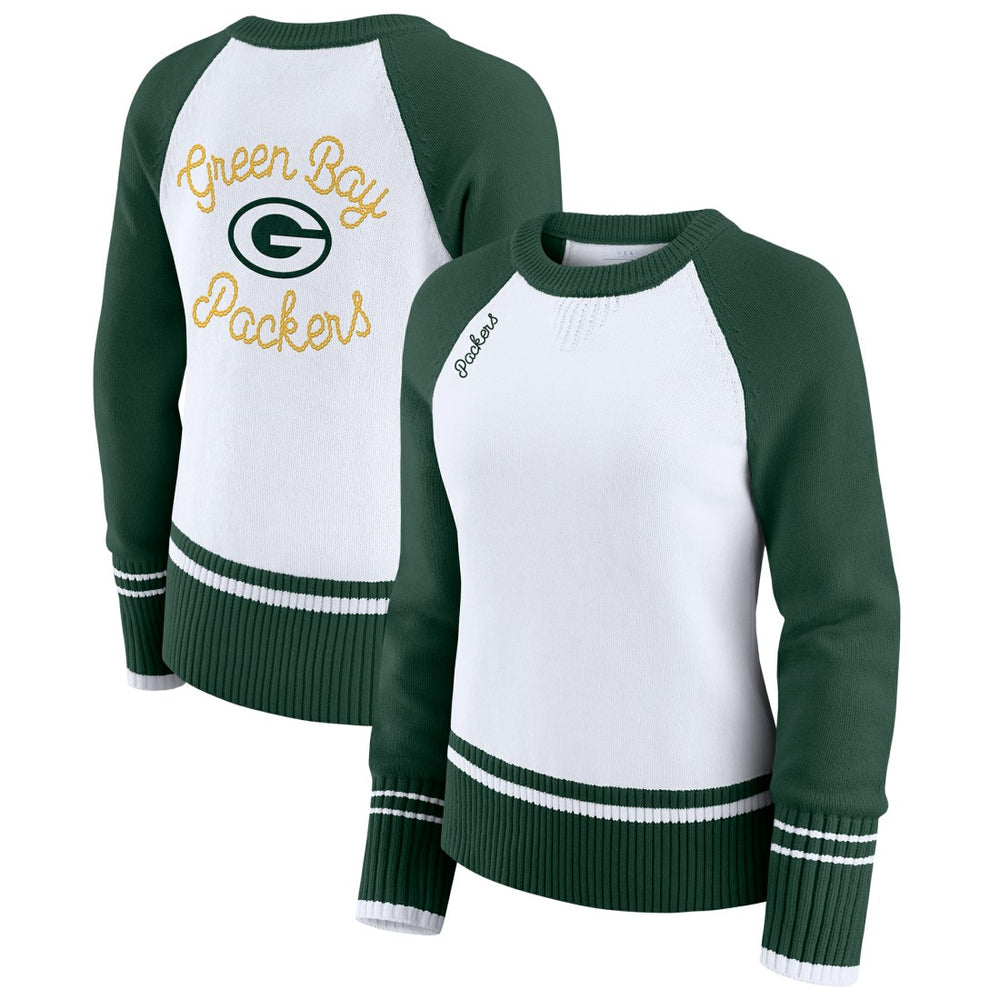 Green Bay Packers WEAR by Erin Andrews Women's Colorblock Raglan Sweater - White/Green