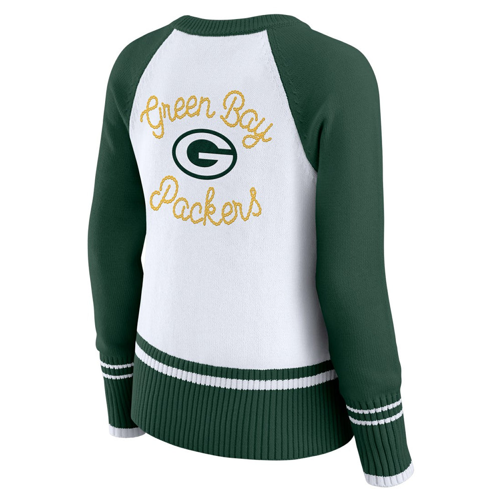 Green Bay Packers WEAR by Erin Andrews Women's Colorblock Raglan Sweater - White/Green