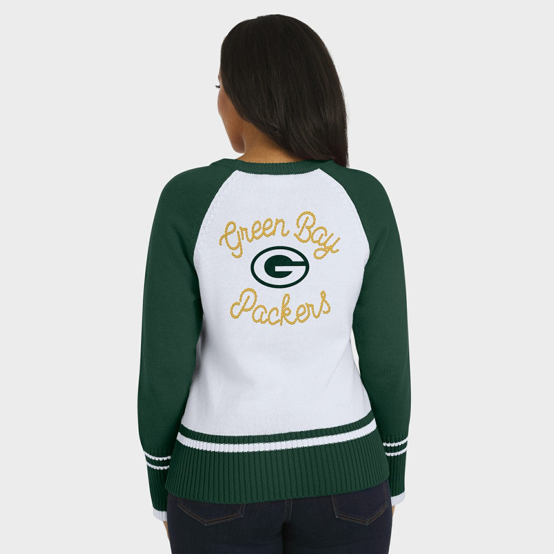 Green Bay Packers WEAR by Erin Andrews Women's Colorblock Raglan Sweater - White/Green
