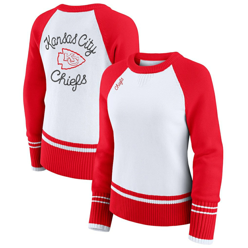 Kansas City Chiefs WEAR by Erin Andrews Women's Colorblock Raglan Sweater - White/Red